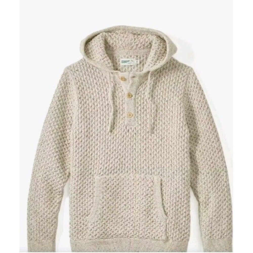 Huckberry Wellen Men’s Recycled Cotton Hooded Poncho Size LG, Beige